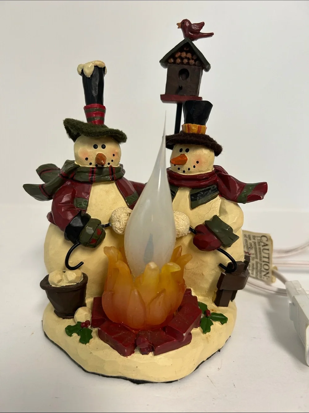 Crazy Mountain Holiday Resin Snowmen & Cardinal Lighted Winter Campfire Decor